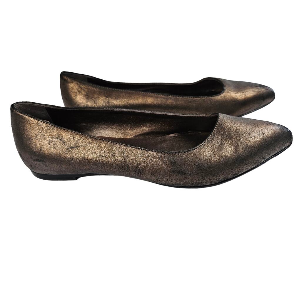 AGL Pointed Toe Flats Leather Bronze Shimmer‎ Women's 37 Office Work Party